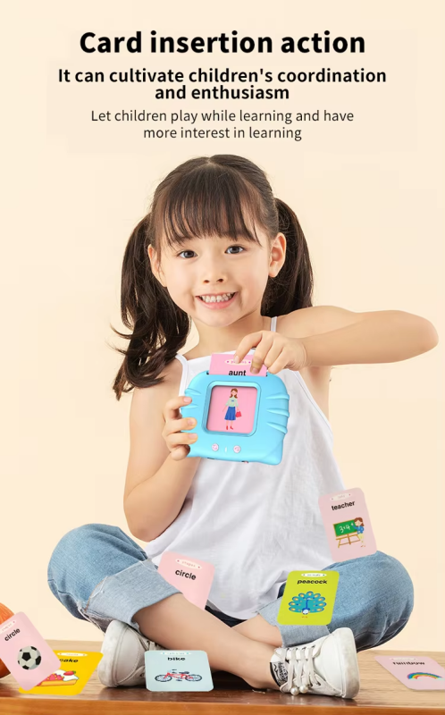 Portable kids talking flash card machine with bilingual flashcards for early education
